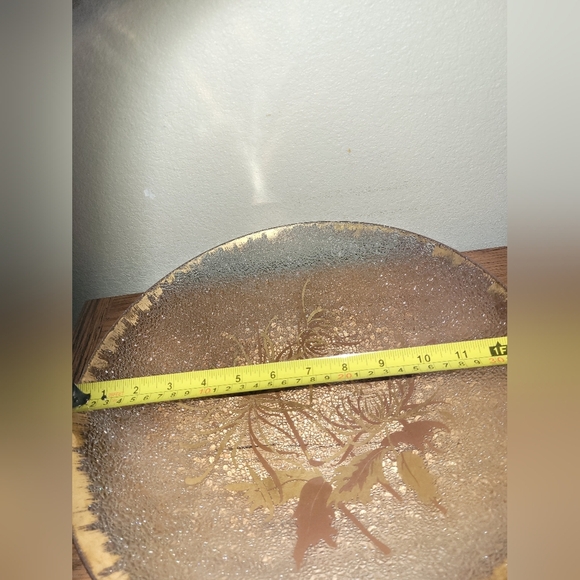 Vintage Dorothy Thorpe MCM Glass Platter 13.5” Bronze Gold Leaves Bead Glass￼ - Picture 2 of 2